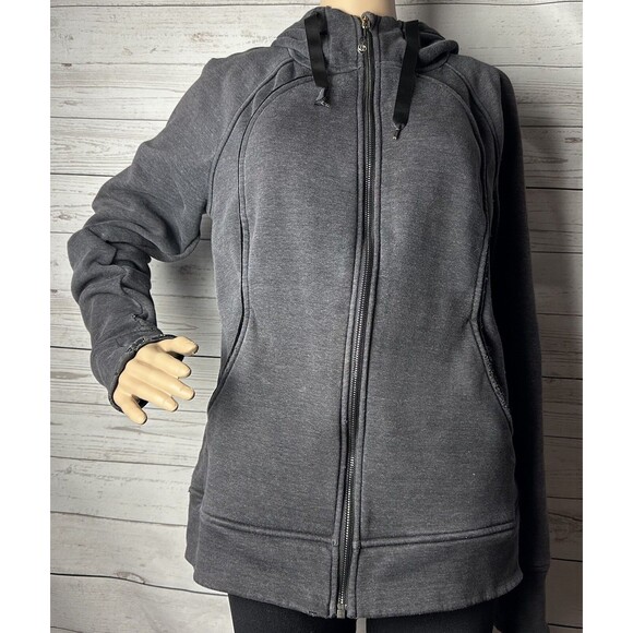 Lululemon Fleece Hoodie Medium Dark Gray Full Zip Long Sleeve Thumbholes Jacket - Picture 1 of 15